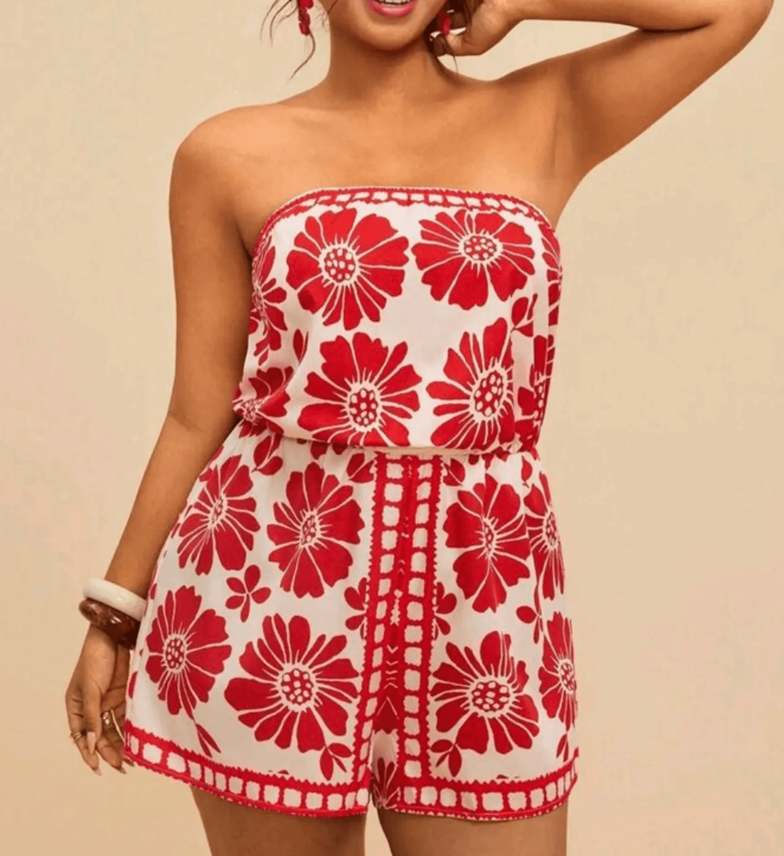Red Floral Romper