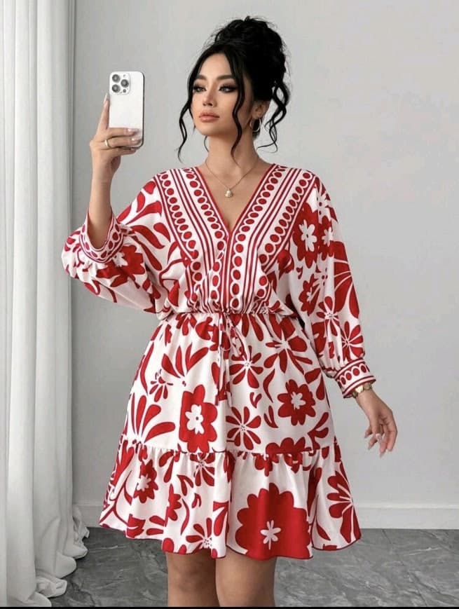 Red and White Floral Dress