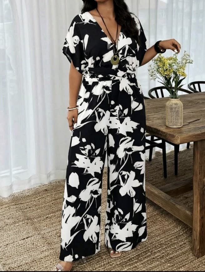 Black and White Floral Romper