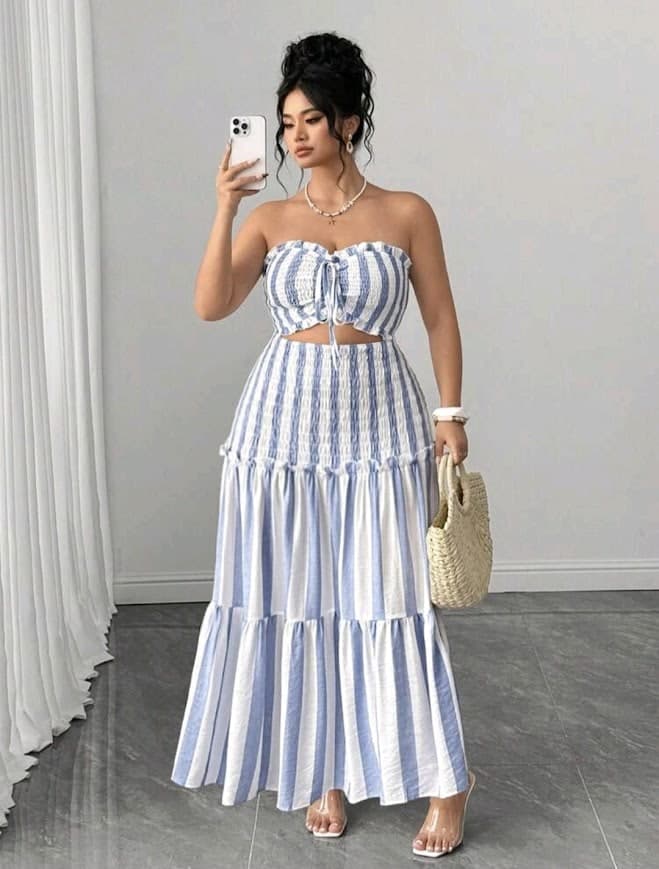 Blue and White Striped Bodycon Maxi Dress